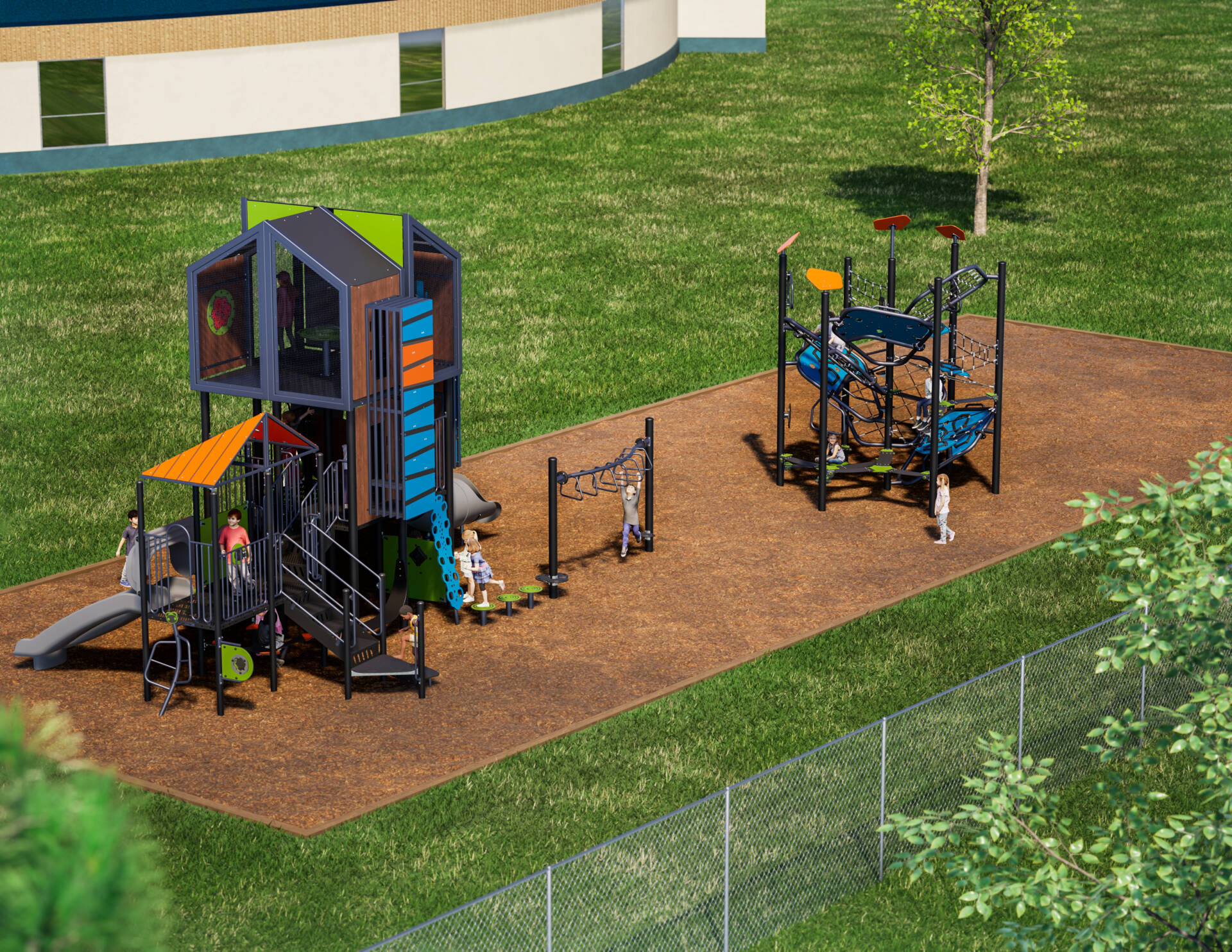Ecole des Quatre-Vents Peace River, AB R3_01 3D Rendering of the new Jambette playground at Ecole Des Quatre-Vents