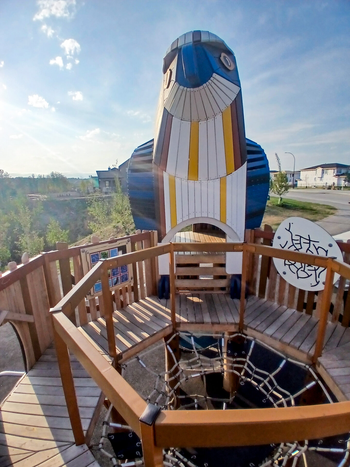 View of the custom osprey play structure at Rockland Park in Calgary, AB